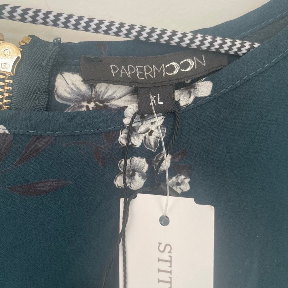 NWT Papermoon Larie tie-sleeve blouse in a dark teal with floral print Sz XL - Picture 3 of 11